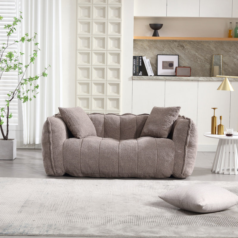 Fauteuil à billes doux avec noyau en mousse haute résilience, canapé inclinable carré, causeuse, canapé de salon, Brun