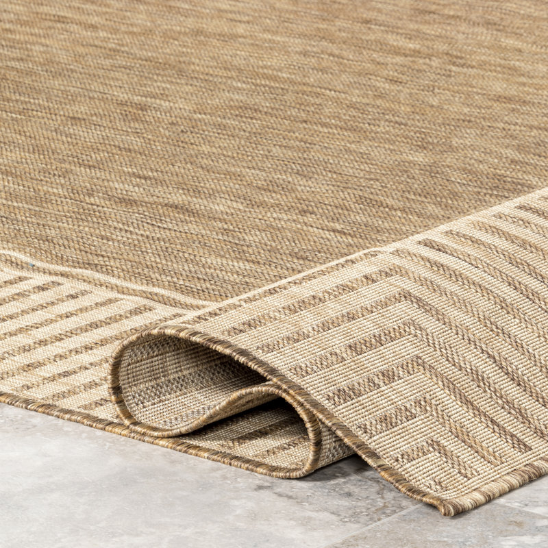 Alegre Bordered Indoor/Outdoor Rug, Rectangle 5' x 8', Tan