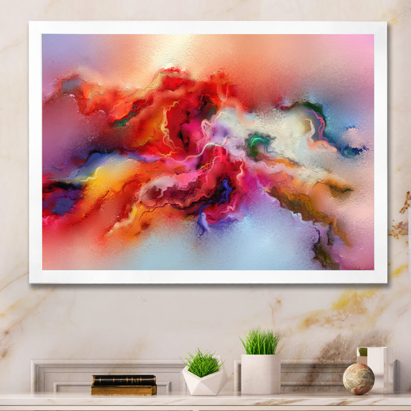 Red and Pink Vibrant Ink Storm - reproduction de cadre flottant sur toile, H 30 po x l 40 po x P 1,5 po, Cadre photo blanc