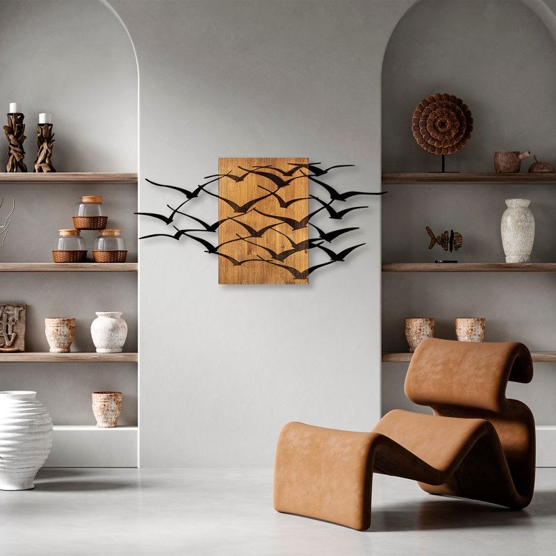 Accessoire mural décoratif en bois, noyer et noir, 27,6 po x 55,1 po | 50% bois véritable (épaisseur: 1,2 po) et métal (épaisseur: 0,06 po) | Conception unique avec des variations de couleurs naturelles, parfaite pour un décor moderne