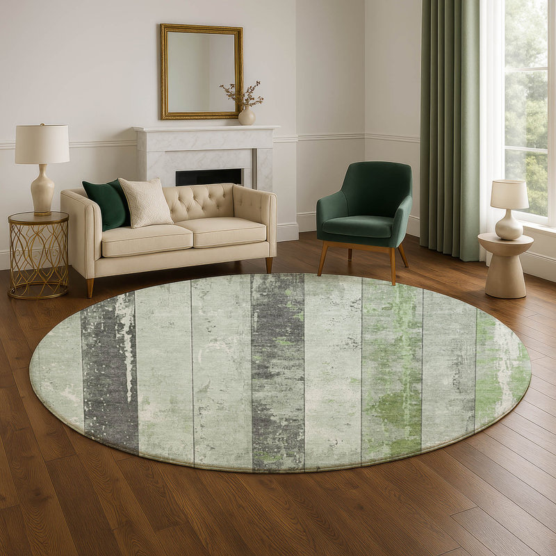 Premium Machine Washable Chelston AMF1868 Stripes Rug, Round 8'