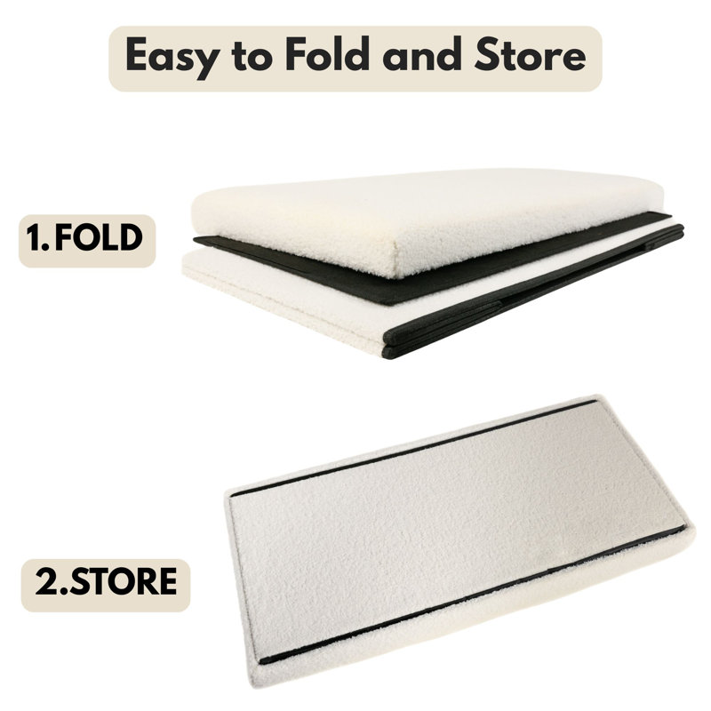 Go-Poufs Knock-Down Rectangular Teddy Boucle Storage Ottoman | 30"x15"x15" |, White Cotton Blend