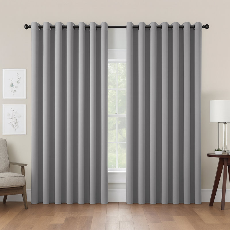 Kalynn 100% Blackout Eyelet Semi Sheer Synthetic Window Curtain Pair, 168 W x 137 D cm, Light Grey