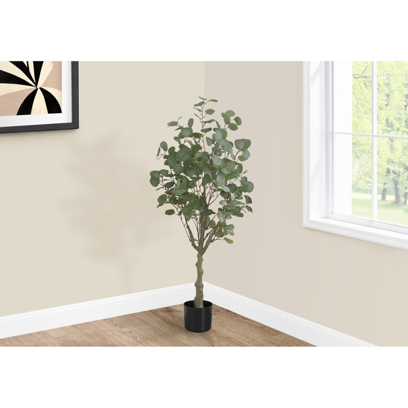 Faux eucalyptus de 46 po de hauteur - Décoratif d'intérieur avec feuilles de verdure en pot artificiel noir