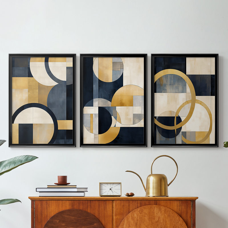 ABSTRACT Series DLXII - Toile tendue avec châssis sur mesure - 3 pièces, H 21 po x l 30 po, Noir