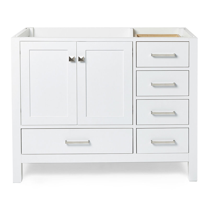 Cambridge 42'' W Single Bathroom Vanity Base, White, Brushed Nickel