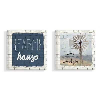 Grateful Thankful Blessed Farm House White Brick Look' 2 Piece Graphic Art Print Set -  Gracie Oaks, AD7CE3E701594753B678F1E8C5FC2055