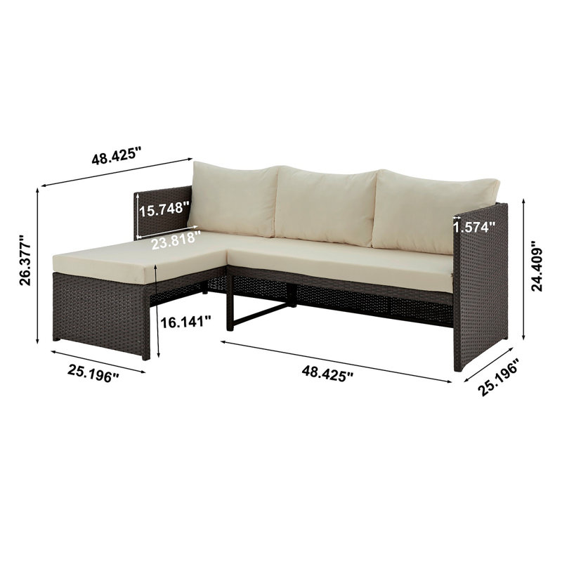 Ensemble modulaire 3 pièces Menton en brun et crème, Crème
