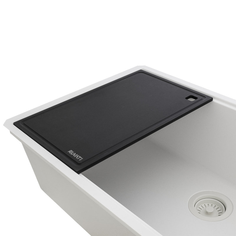 Ruvati 32-inch Granite Composite Quartz Workstation Undermount Kitchen Sink Single Bowl Arctic White Matte -, White