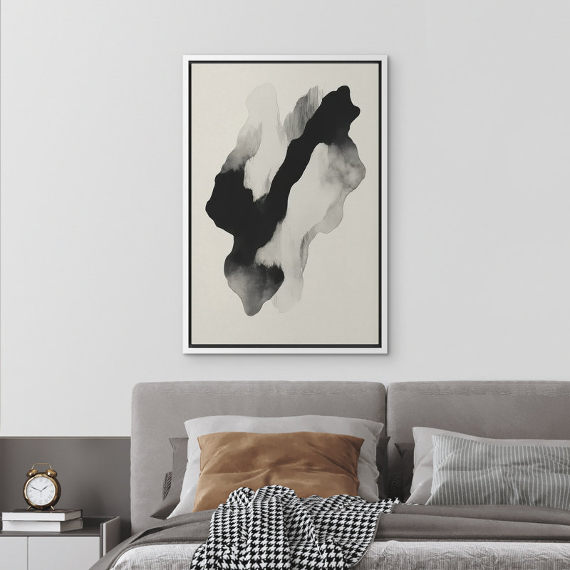 Reproduction d'art abstrait sur toile encadrée pour décoration intérieure moderne, H 24 po x l 16 po, Blanc
