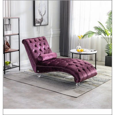 Velvet Chaise Lounge Indoor,Button-Tufted Upholstered Chaise Lounge Chair with Pillow for Bedroom Living Room Office