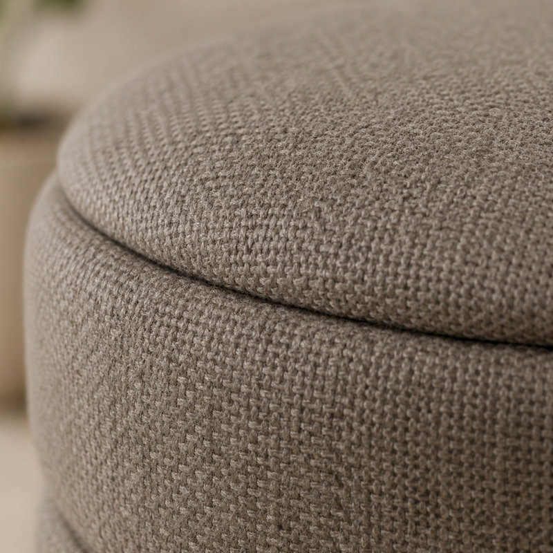 Stylish Linen Cylinder Storage Ottoman, Tan