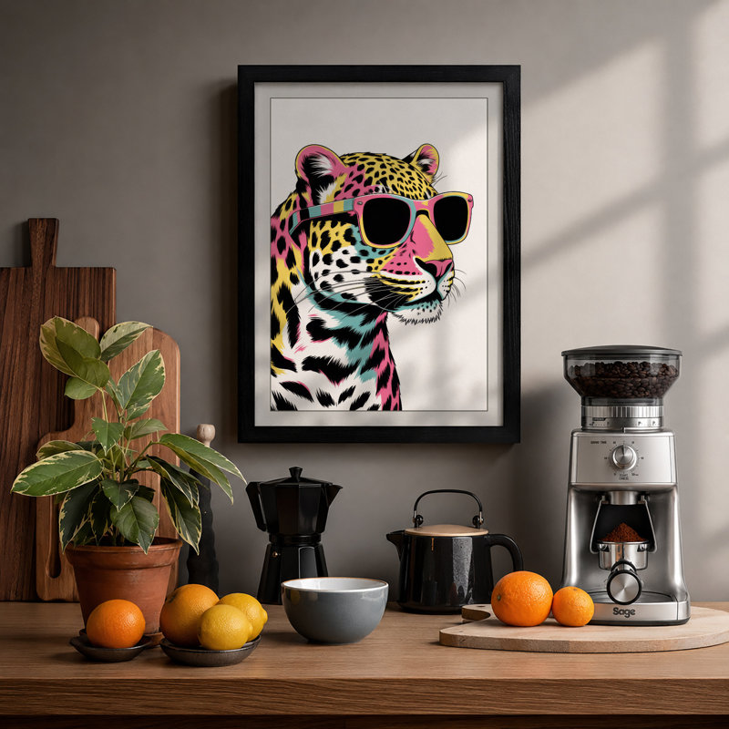 Cool Leopard Modern - Framed Print, A4 - 29.7 x 21.0 cm, Black