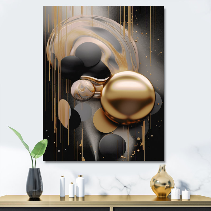 Reproduction d'art mural doré et noir mystique VI - Formes abstraites, H 20 po x l 12 po x P 1 po, Toile tendue