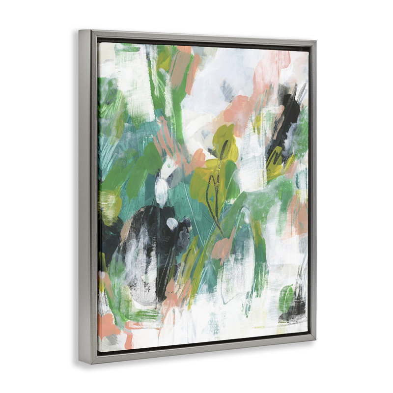 «Chaotic Green & Pink Abstract Floater Canvas» par June Erica Vess, Gris, H 31 po x l 25 po