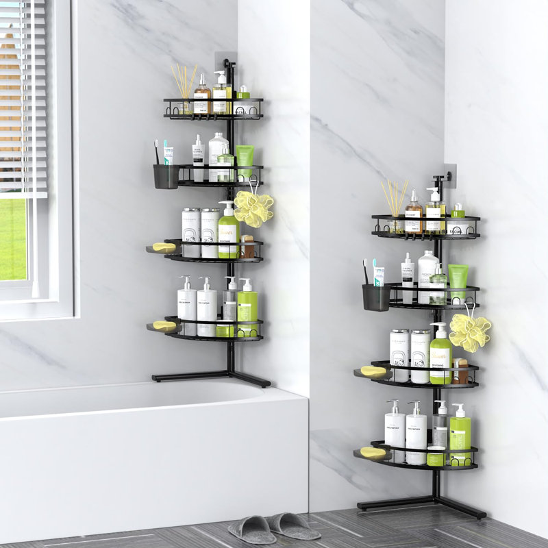 Tablette de rangement de douche en coin, support de rangement antidérapant pour la salle de bain, étagère de coin pour la salle de bain, 4 niveaux (noir)
