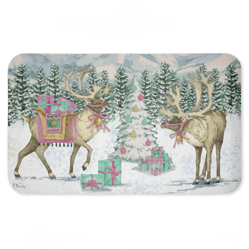 Tapis de sol imprimé de fatigue Whimsy Holiday Reindeer, par Paul Brent, 30 po x 18 po