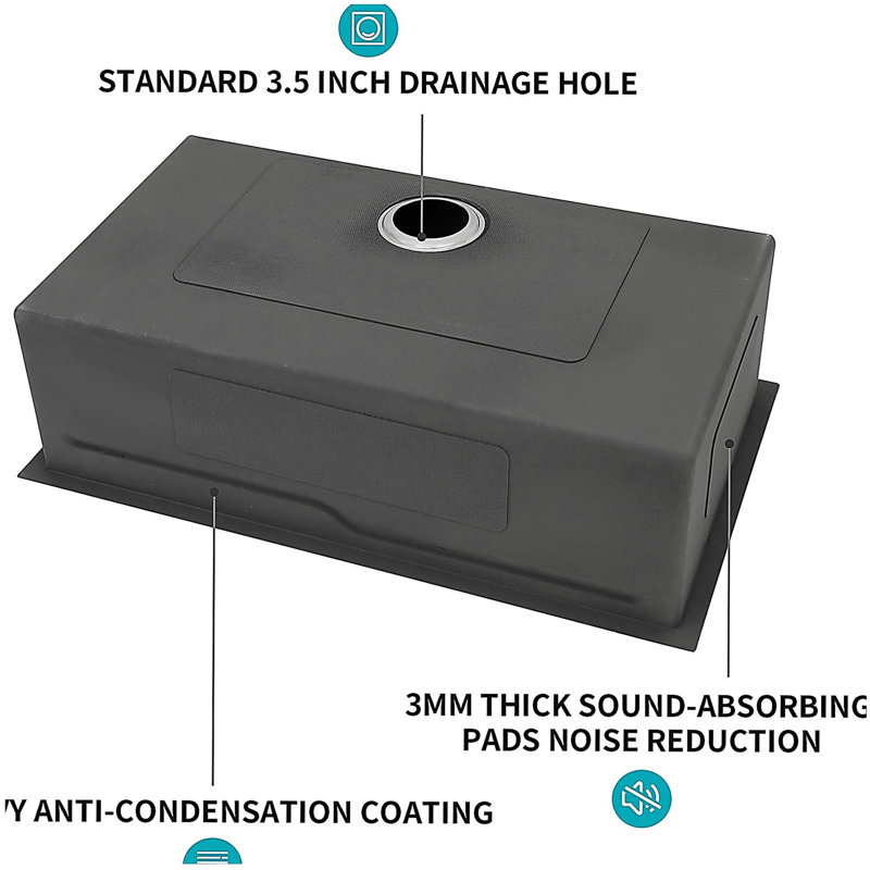 Évier de cuisine encastrable 33 po - 33 po x 19 po - éviers de cuisine à rebord à cuve simple en acier inoxydable de calibre 16, 33 x 19 x 10 po