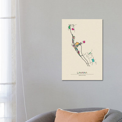 Lahaina, Hawaii Map by Ayse Deniz Akerman - Wrapped Canvas Print