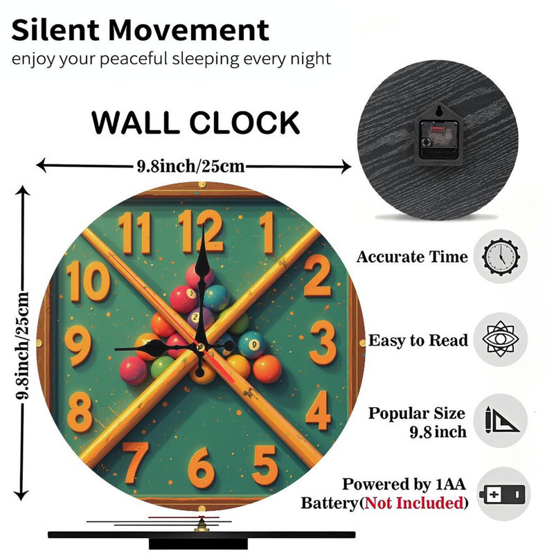 Décoration murale horloge boules de billard colorées