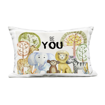 Be You Jungle Animals Design by Kim Allen Outdoor Printed Pillow