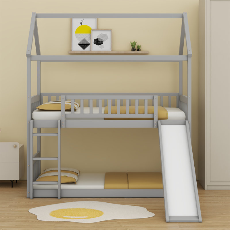 House Bunk Bed With Slide, Gray