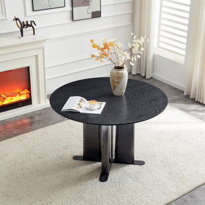 Table de salle à manger ronde en bois aggloméré à grain de bois noir (sans la chaise)