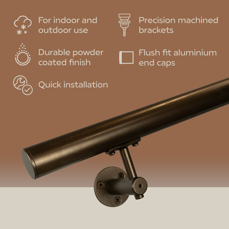 Industrial Aluminum 1.5 Inch Round Complete Indoor/Outdoor Handrail Grab Bar Kit, 48" W, Bronze