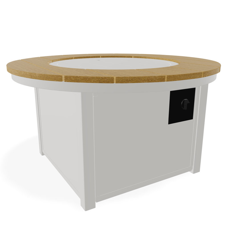 42" Round Rustic Polymer Fire Table with Propane Shelf, Snow/Laguna
