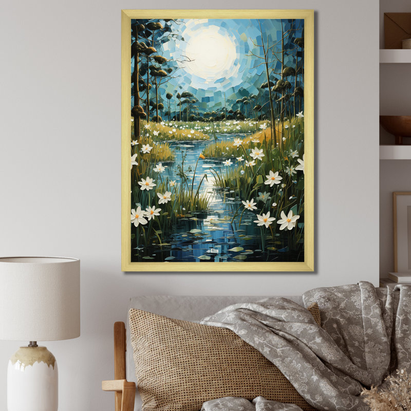 Oxner campagne Lily Pond Patchwork I - impression, H 20 po x l 12 po x P 1 po, Encadrement doré