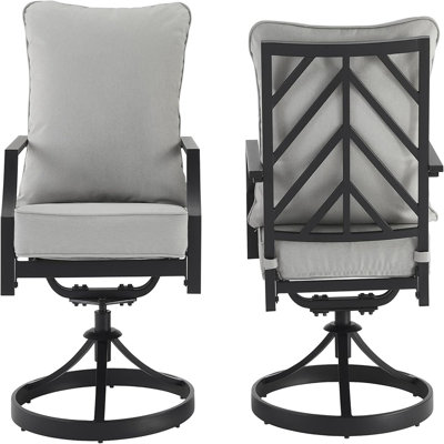Ensemble de chaises d'extérieur pivotantes 2 pièces Otto, chaises de patio pour terrasse, cour arrière, noir mat avec coussins gris
