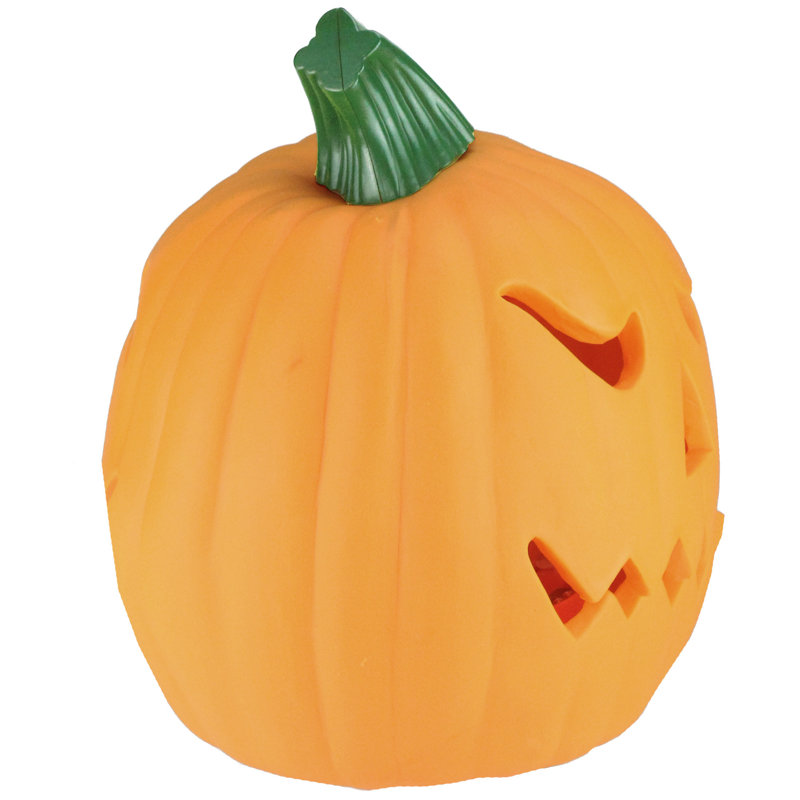 9.75" Orange and Green Plastic Animated Pumpkin Figurine