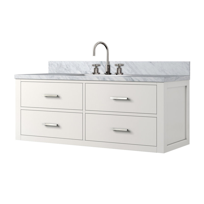 Meuble-lavabo simple blanc 48 po X P 22 po D, dessus en marbre de Carrare et ensemble de robinet, Blanc