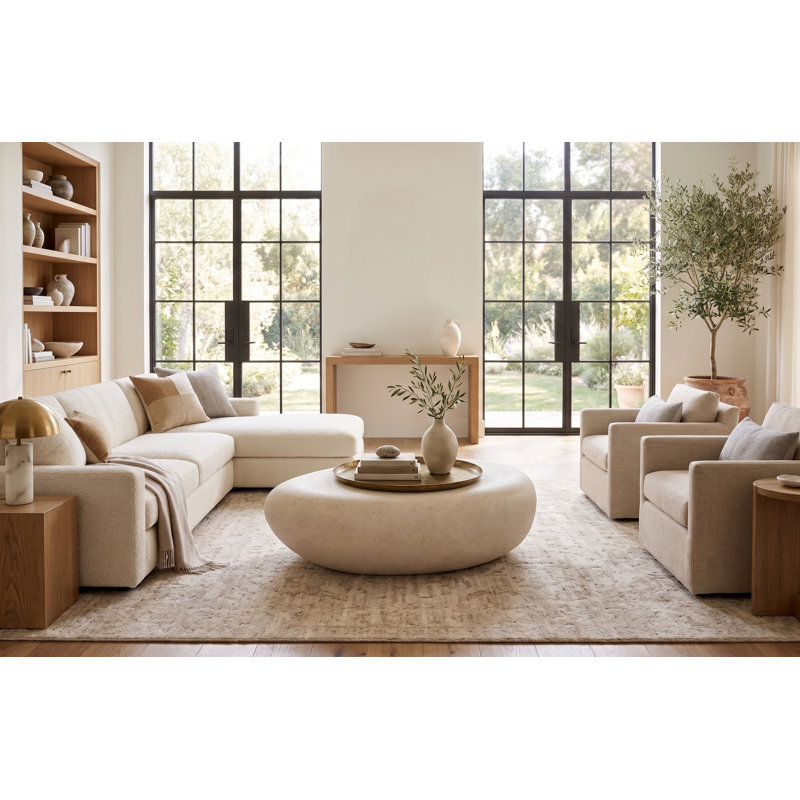 River Stone Solid Coffee Table, 14" H x 42" L x 26" W, Roman Stone