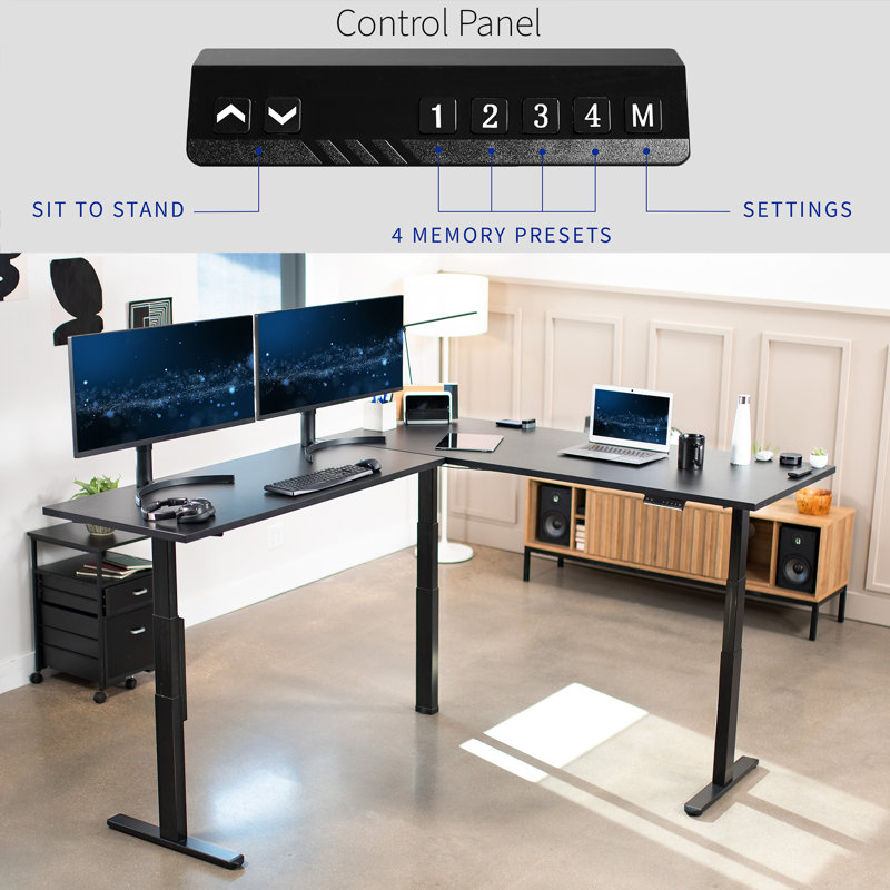 Bureau en coin électrique VIVO 84 "x 71", L 83,8 po x P 23,6 po, Noir