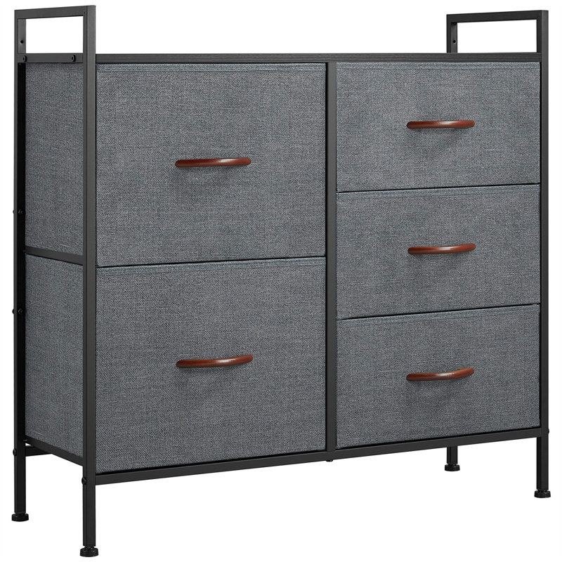 Thibaud 83cm W 5 - Drawer Chest of Drawers, Dark Grey/Black