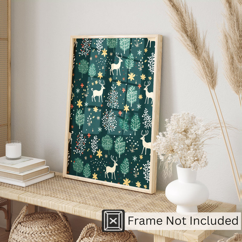 «Holiday Christmas Reindeer VII», reproduction d'art moderne sans cadre, H 20 po x l 16 po