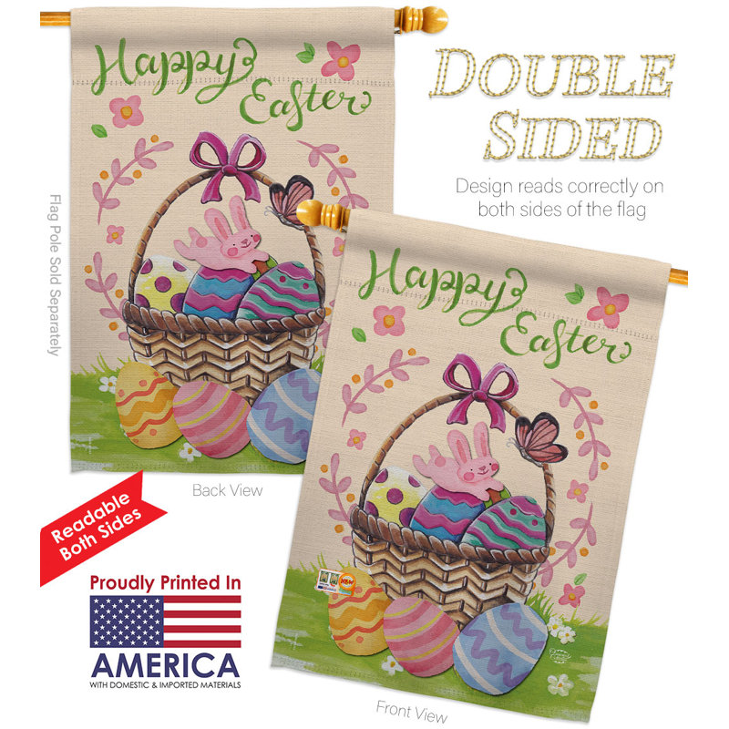 Pink Polyester Easter Bunny Garden Yard Banner 40" x 28"