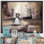 «Black and White Couple Dancing in Hall with Piano», reproduction d'art sur toile