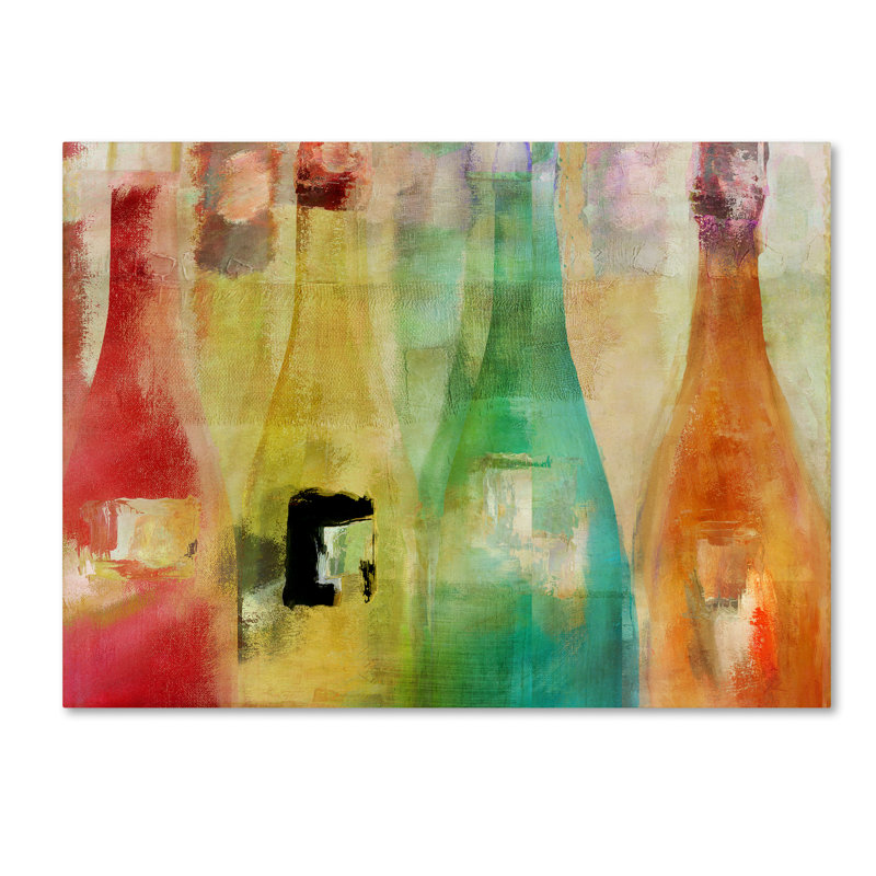 Colorful Wine Bottles Canvas Art in Wooden Frame