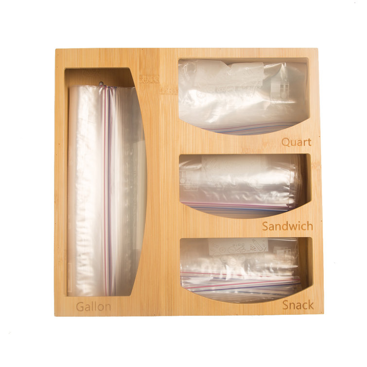  Bamboo Ziplock Bags Organizer for Kitchen Drawer - Food Storage  Plastic Bag Dispenser Holder Containers, Openable Lid Wooden Organization  Box for Gallon Snack Sandwich Quart Variety Size Baggies : Home 