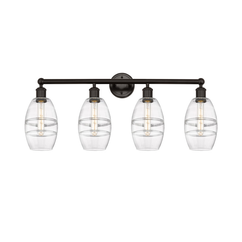 Éclairage pour meuble-lavabo à 4 lumières à intensité variable Dundrod, Bronze huilé, Transparent