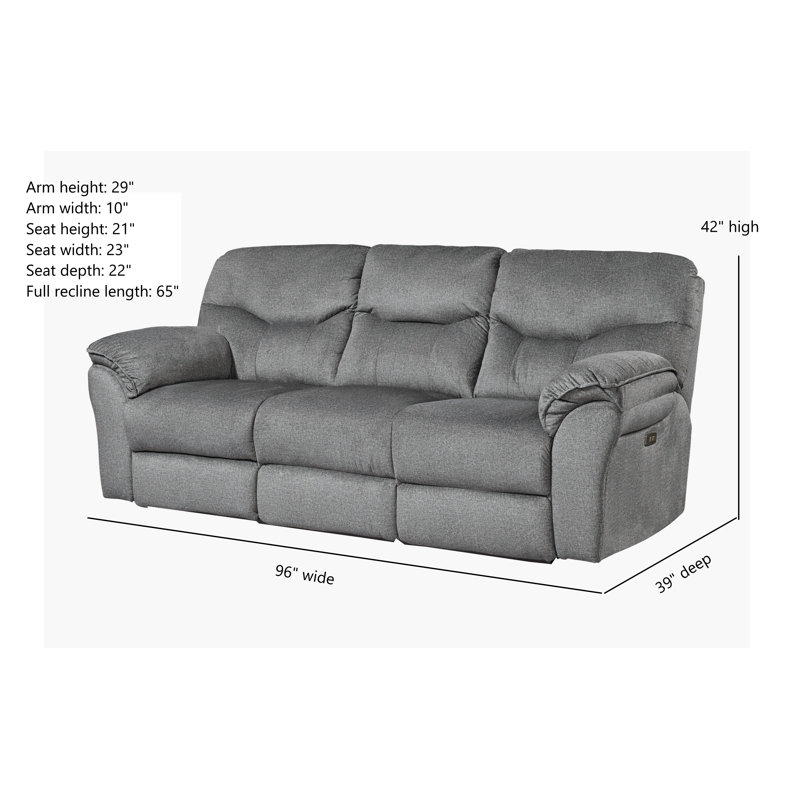 Power Play Power Headrest Double Reclining Sofa, Grey Polyester