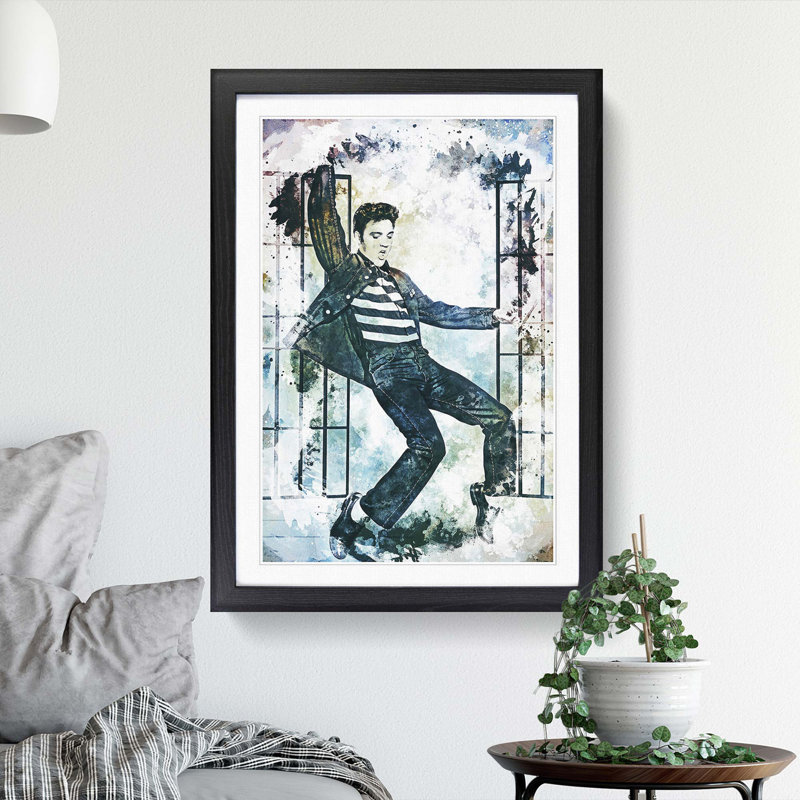 Elvis Presley Dancing in Abstract - Picture Frame Painting Print on MDF, 65cm H x 48cm W x 2cm D, Black Framed