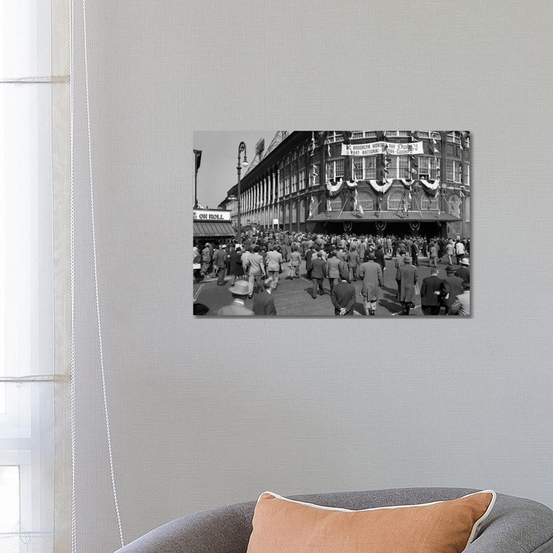 October 1947 Dodger Baseball Fans Pour Into Main Entrance Ebbets Field Brooklyn Borough New York City USA by Vintage Images - Wrapped Canvas Print