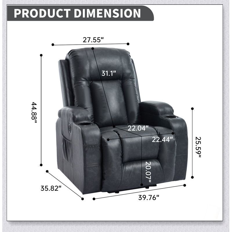 PU Infinite Position Power Lift Recliner Chair With 8-Point Vibration Massage, Lumbar Heating, And USB Charging For Elderly And Heavy Users