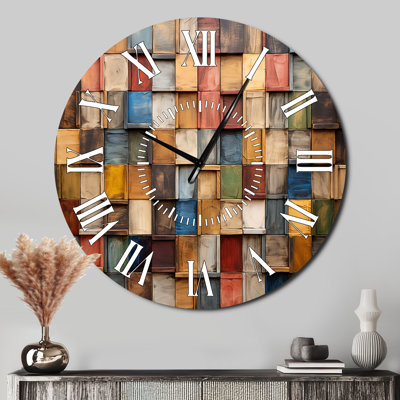 Colorful Earth Colors Tiles III - Boho Mosaic White Face Wall Clock