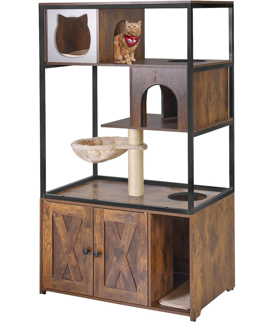 Cat Litter Box Enclosure, Litter Box Furniture Hidden, Wooden Cat Washroom Furniture Tucker Murphy Pet™ 