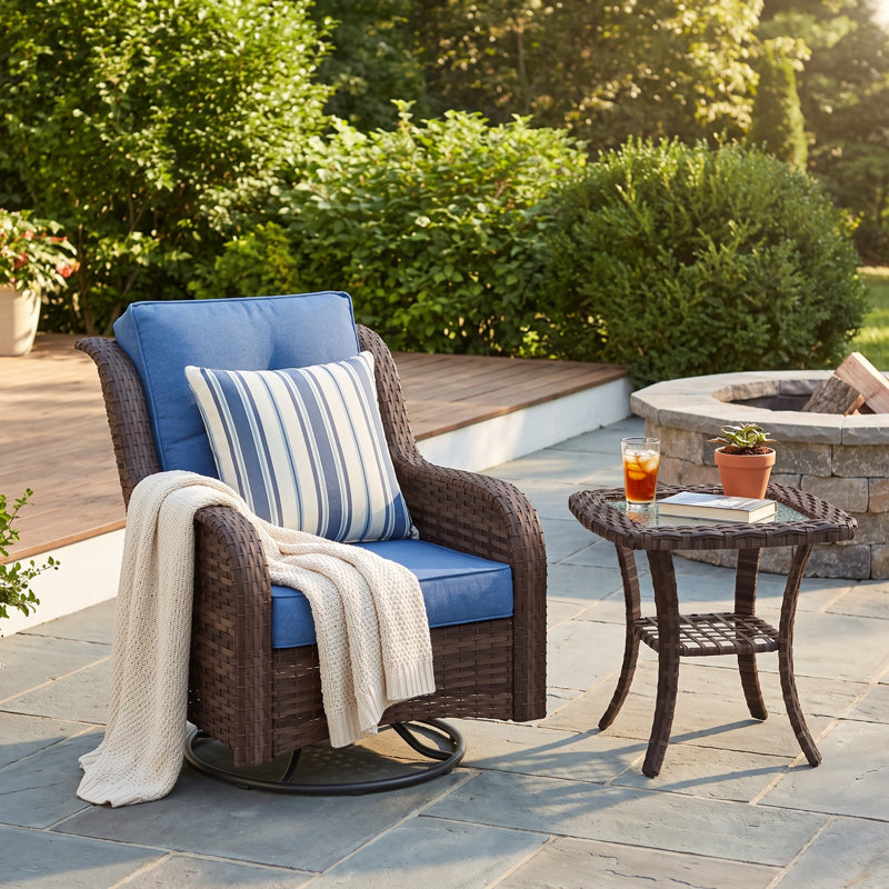 Patio Swivel Rocker Chair with Side Table, Navy