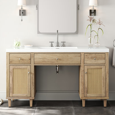 60 Inch Contemporary Spacious Bathroom Vanity, Undermount Sink, Classified Storage, Soft Close Hinges, Doors, Pine Legs, Silver , For Wheelchair Users Luxury Vanity With Single Multi-functional